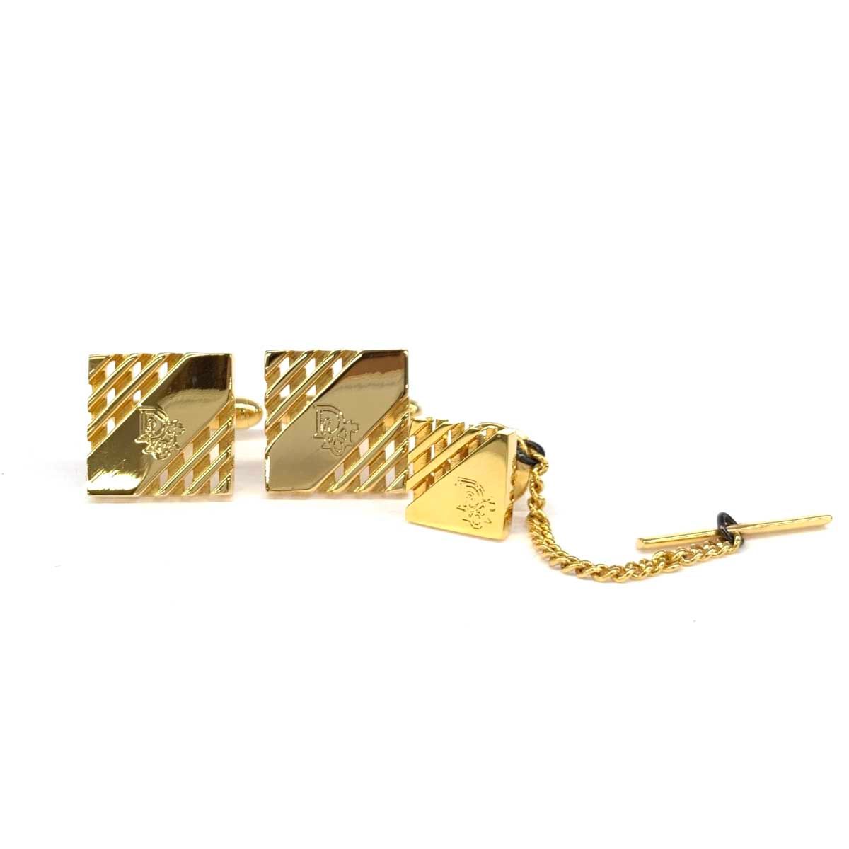 美品 Christian Dior クリスチャンディオール  タイタックu0026カフス  ゴールドカラー Diorロゴ トロッター GP メンズ　240001088163