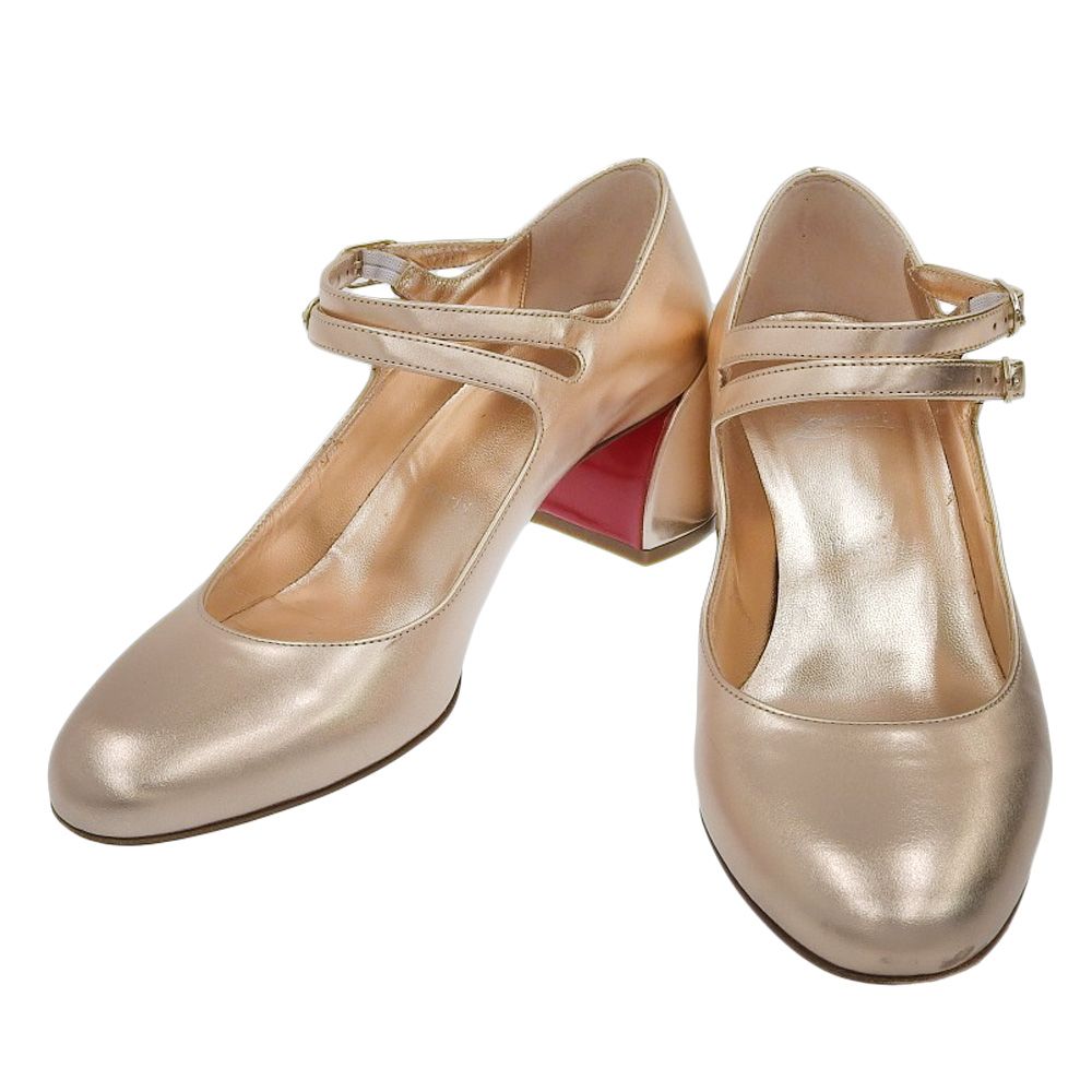 Christian Louboutin クリスチャンルブタン MISS JANE 55 メリージェーン パンプス 36 1|2 約23.5cm ピンクゴールド レディース 古着