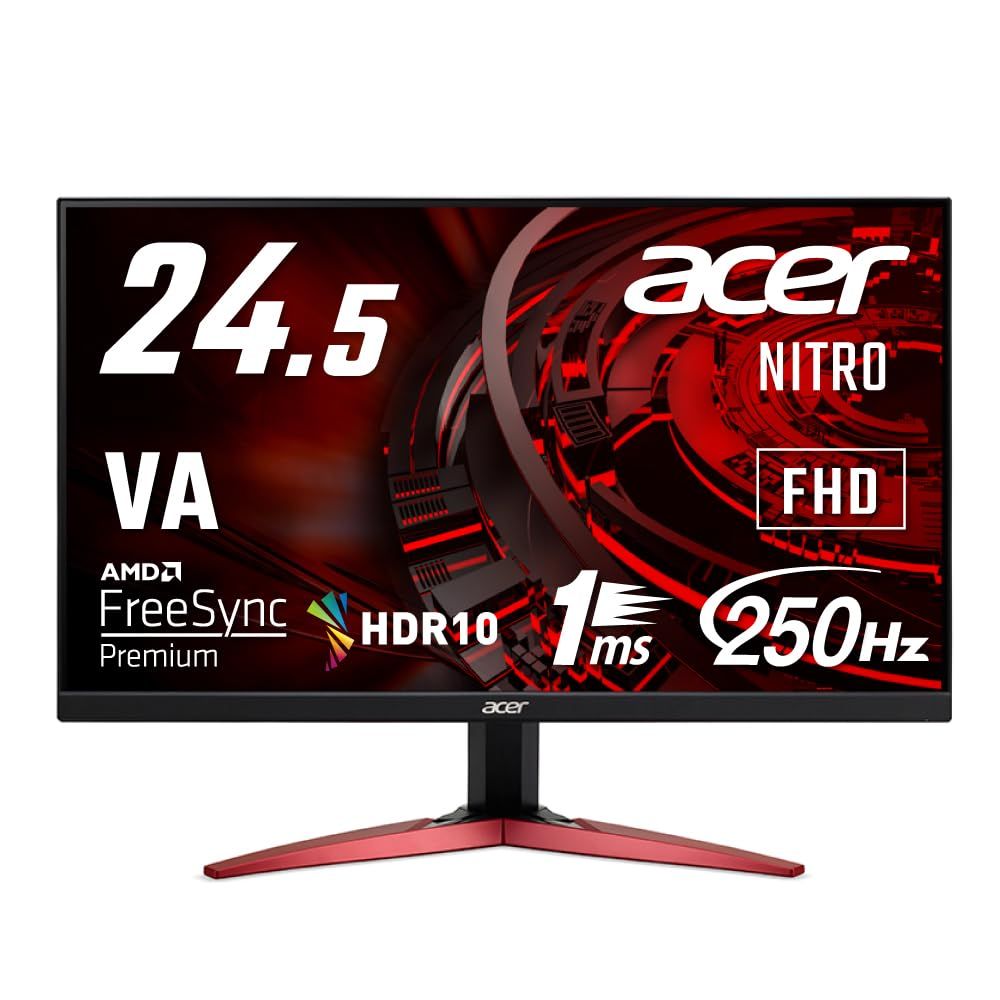 日本エイサー Acer ゲーミングモニター 24 5インチ VA 非光沢 フルHD 1 ms 240 Hz HDMI 250 DisplayPort オーバークロック AMD FreeSync™ Premium HDR 10 スピーカー内蔵 ヘッドホン端子