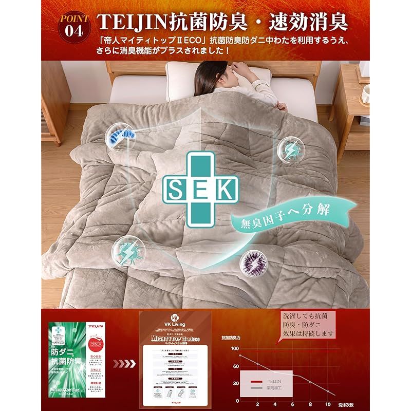 VK Living 掛け布団 シンサレート 宇宙服断熱素材エアロゲル シングル KEEP HOT 7層構造 TEIJIN抗菌防臭 羽毛より暖かい 速暖 発熱保温 洗える 毛抜けない 静電気防止 ほこりが出にくい 150x210 グレージュ 0 MARWIL-DEMENAGEMENTS_CH