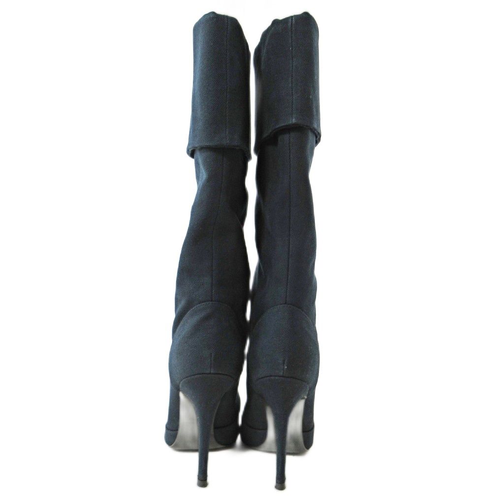バルマン BALMAIN ×ジュゼッペザノッティ GIUSEPPEZANOTTI ロングブーツ ピンヒール キャンバス 36 23cm ネイビー 紺 1021 IBO81 WWW_MORNINGWALKER_COM