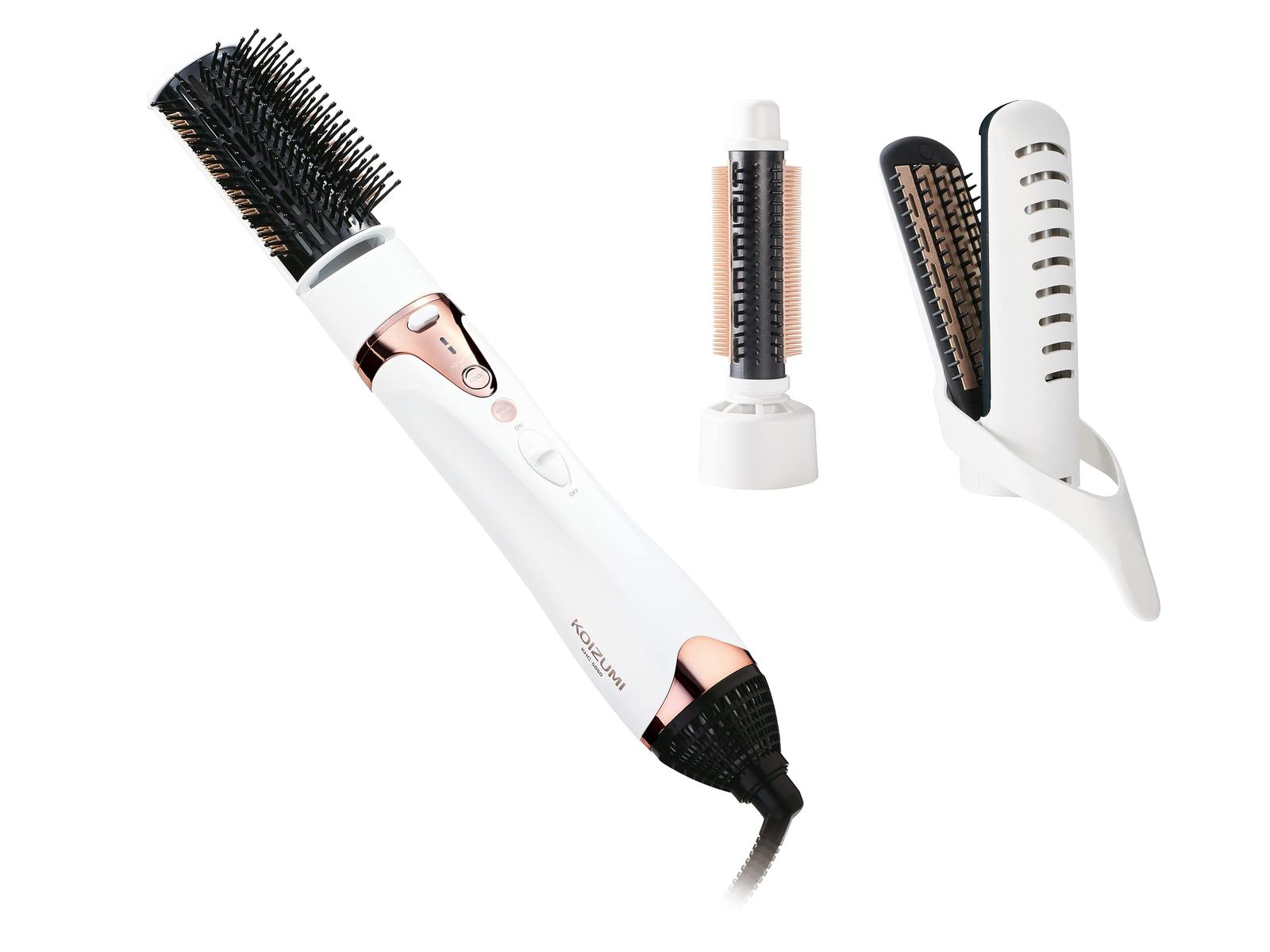 コイズミ カーリングドライヤー マイナスイオン 大風量 1000W 温冷自動切替 ブラシ3種類 ヘアセット スタイリング ホワイト KHC-5050|W ホワイト 1000W 付属ブラシ 3種