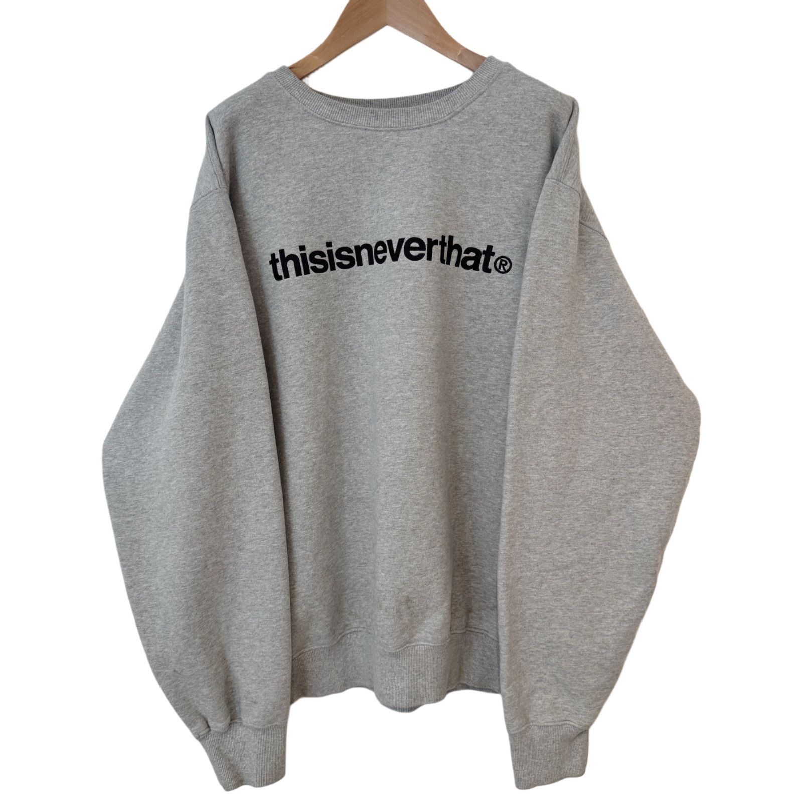 thisisneverthat 刺繍ロゴ　裏起毛　スウェット　トレーナー　韓国 Thisisneverthat スウェット XLサイズ 刺繍ロゴ グレー ボックス