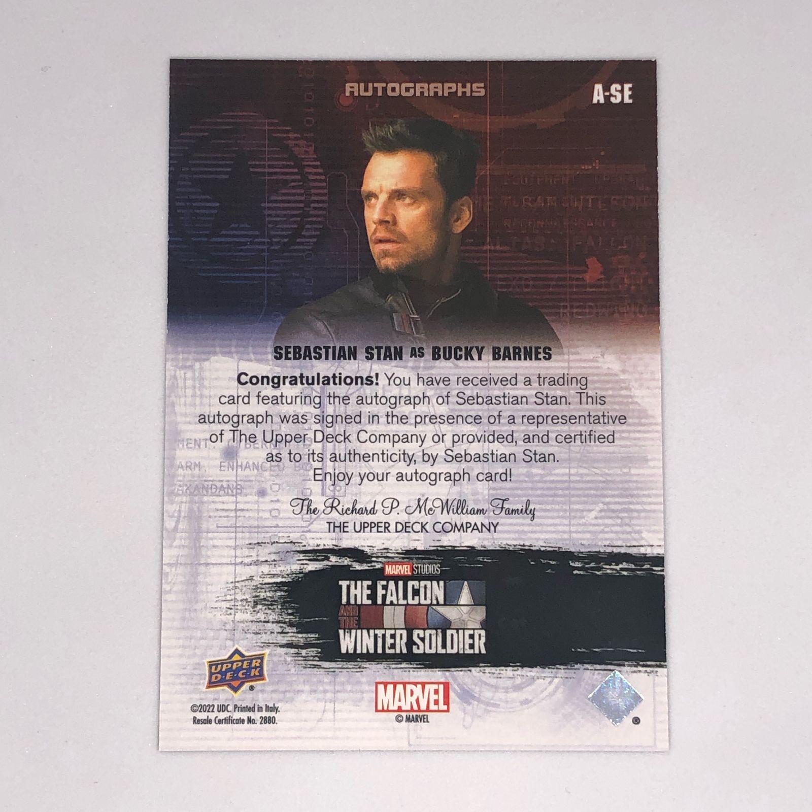 Sebastian Stan セバスチャン スタン 2025 マーベル ファルコン-ウィンター ソルジャー サインカード A-SE