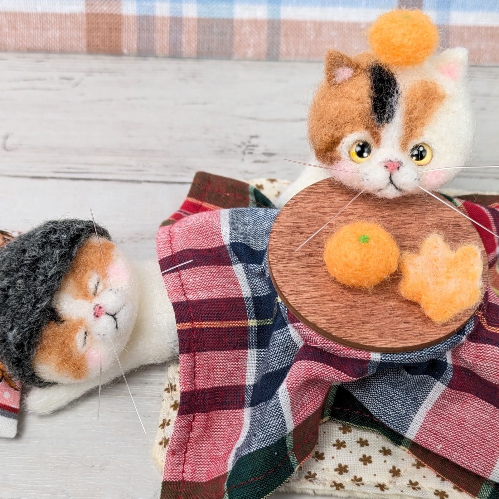 羊毛フェルト☆三毛猫ちゃん*ハンドメイド猫 羊毛フェルト 羊毛