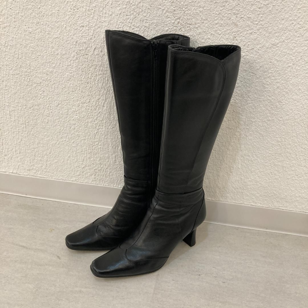 卑弥呼　ロングブーツ 黒 ☆日本製☆卑弥呼 ブラックロングブーツ レザーブーツ【22.5cm
