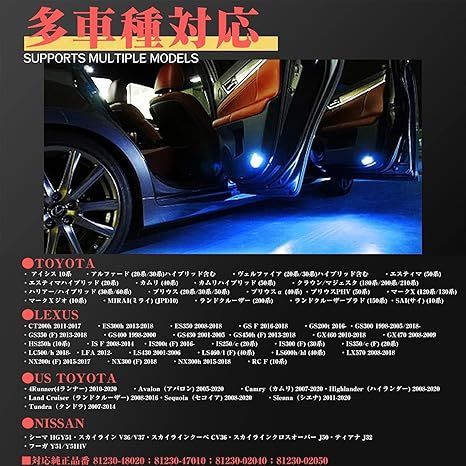 Gempro LED カーテシランプ アルファード/ヴェルファイア20/30系 プリウス20系/30系/50系 プリウスα40系 プリウスPHV50系 クラウン200系 マークx120系/130系 レクサス ES GS GX HS IS L