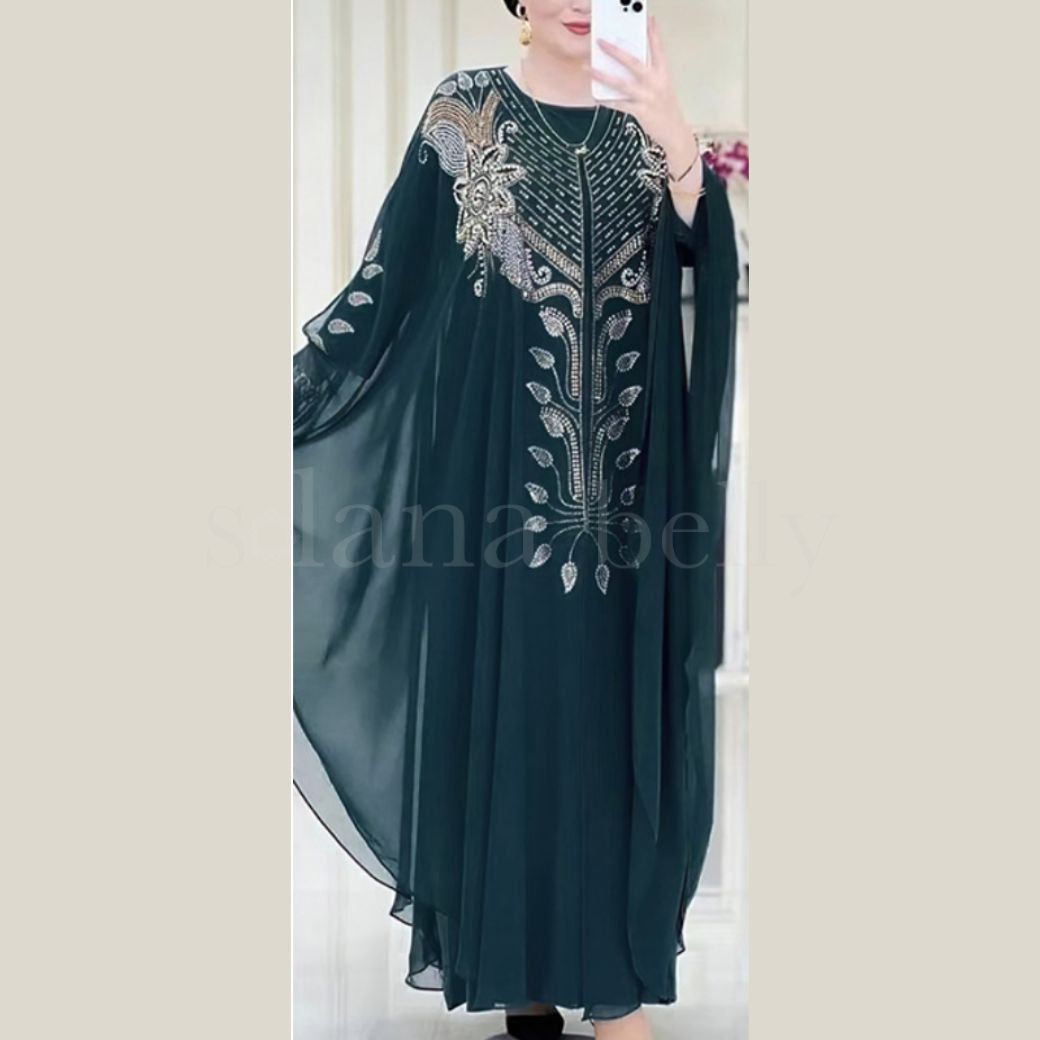 ベリーダンス 前開き ガラベーヤ アバヤ グリーン CS0043GR