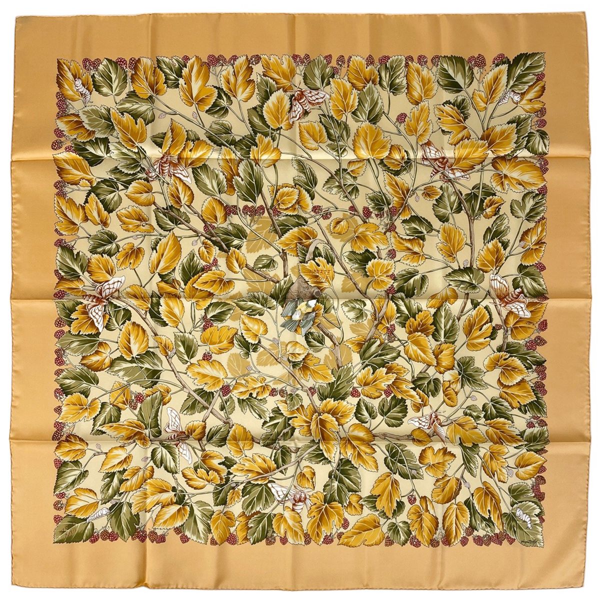 【美品】エルメス カレ90 桑の木と蚕 スカーフ エルメス カレ90 l'ARBRE de SOiE 絹の木 桑の木と蚕 スカーフ