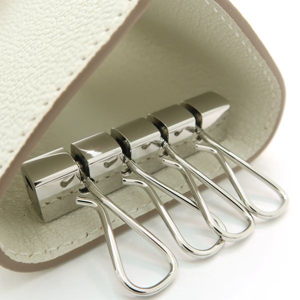 HERMES ベアン キーケース 4連 シェーブル ホワイト系 SV金具 新品同様