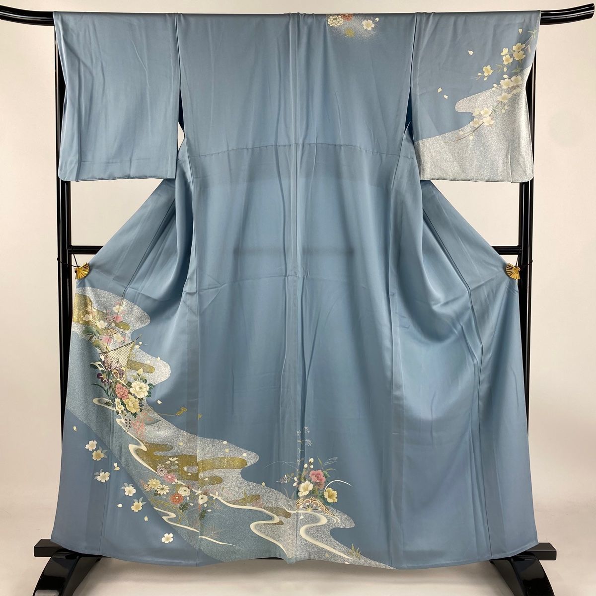 新品　美品　袷　正絹　友禅　絵羽訪問着　フルセット　薄桜　身丈167 裄丈69 訪問着 身丈158.5cm 裄丈63.5cm S 袷 落款あり 草花 薄緑 正絹 秀品