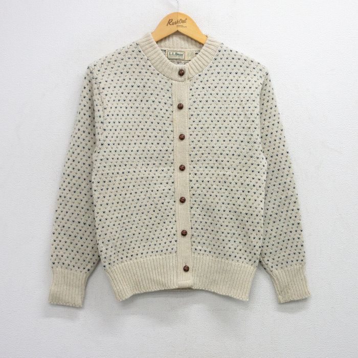 古着 エルエルビーン LLBEAN 長袖 ニット カーディガン レディース 80s バーズアイ ウール 生成り spe 25oct17 トップス
