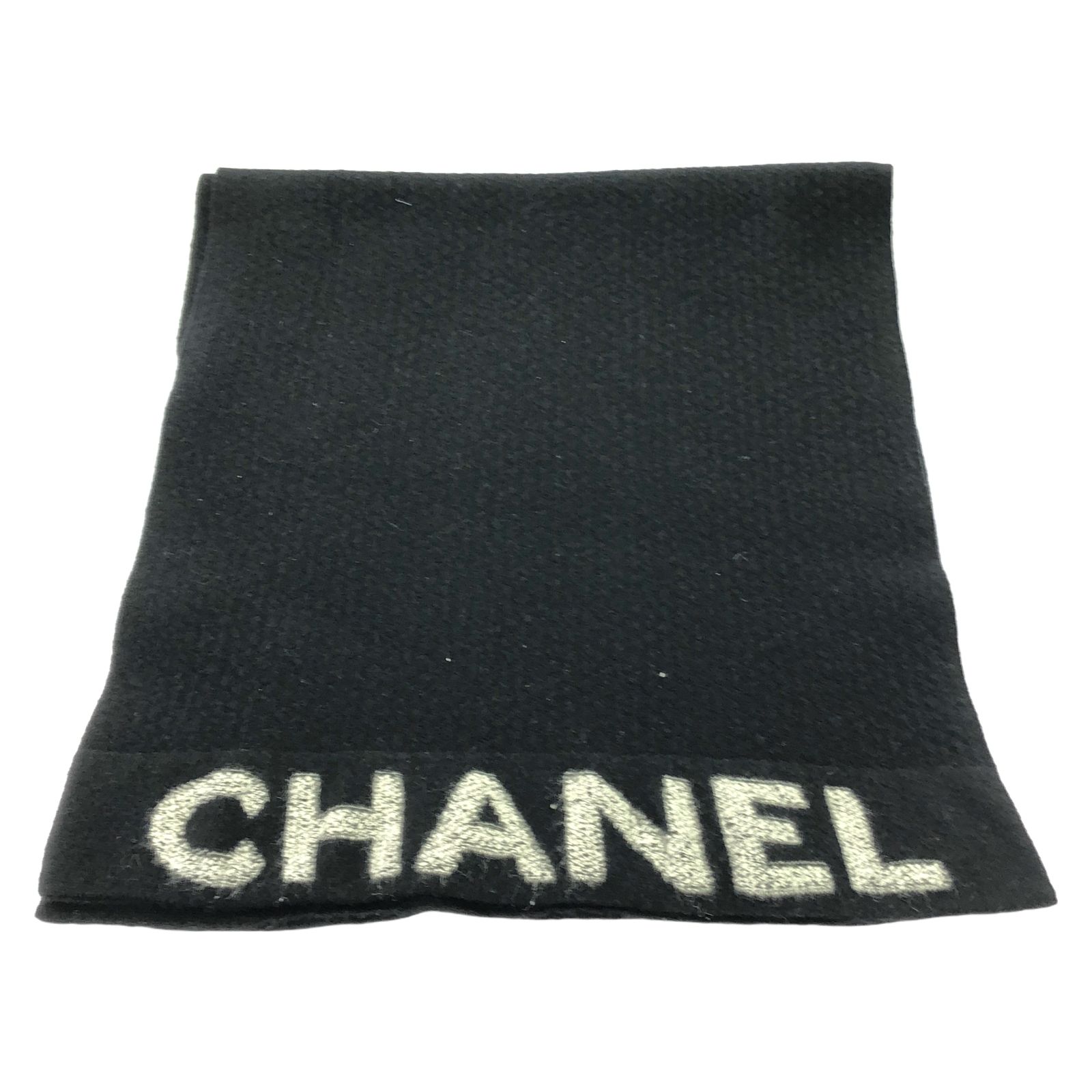 シャネル CHANEL マフラー ロゴ入りマフラー ブラック ウール ロゴ入りマフラー レディース Used A