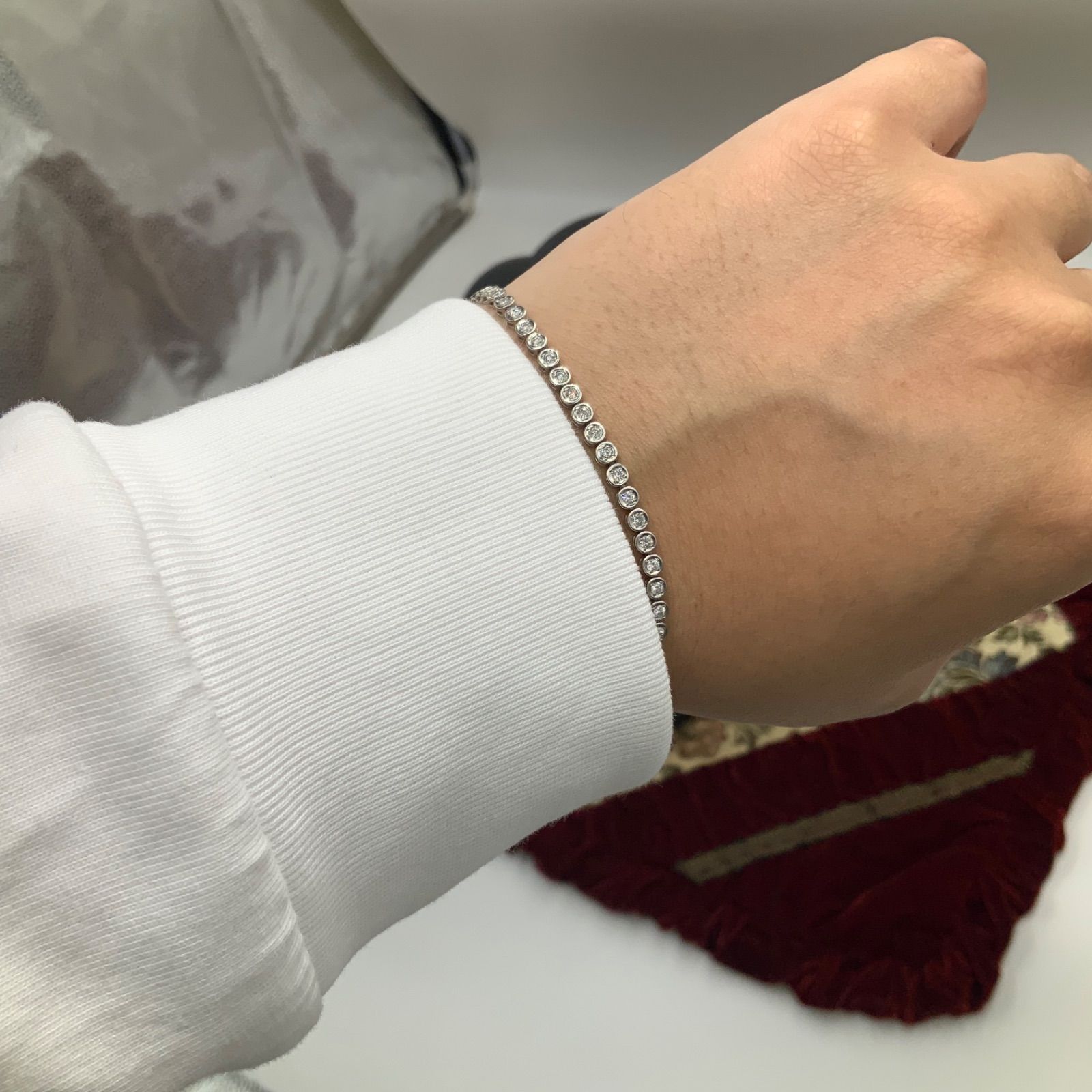 PT850 宝石付きブレスレット 18cm　テニスブレスレット JEWELRY ノンブランドジュエリー ブレスレツト テニスブレスレット