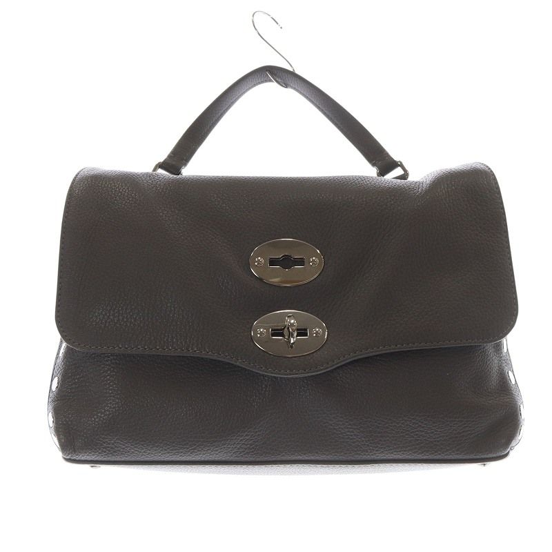 ザネラート スタッズ レザー ハンドバッグ ショルダーバッグ グレー