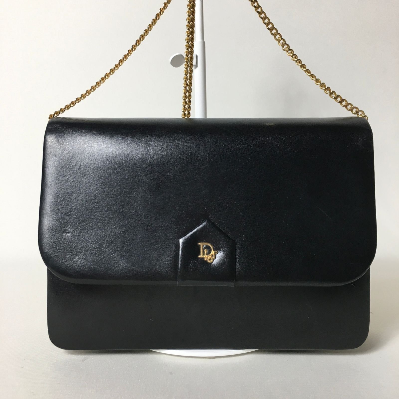 2508-6｜ディオール ショルダーバッグ レザー ブラック ロゴ金具  