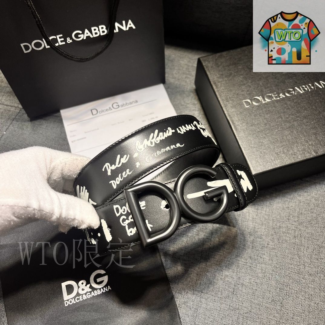 タイムセール！✨希少✨Dolce&Gabbanaベルト 今日特価】Dolce&Gabbana 4.0cm ブラックプリント 小牛皮ベルト
