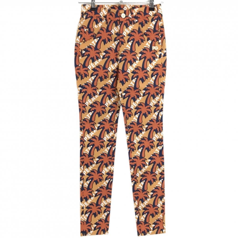 PEARLY GATES パームツリー柄 レディースパンツ 新品】パーリーゲイツ パンツ ライトオレンジ×オレンジ ヤシの木柄
