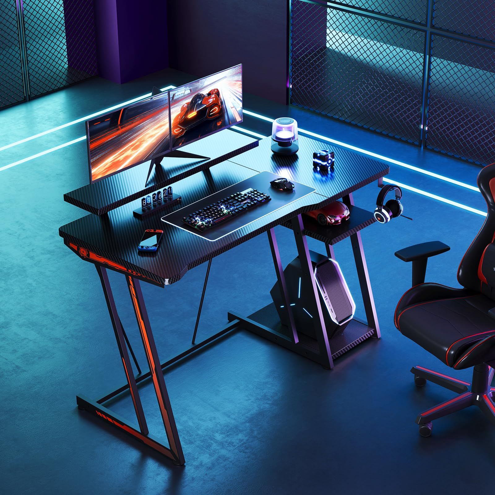 ゲーミングデスク ゲーミングテーブル 幅120cm 収納ラック 台下区分収納対応 人気商品】desk 収納ラック2段付き gaming 台下区分収納対応 机