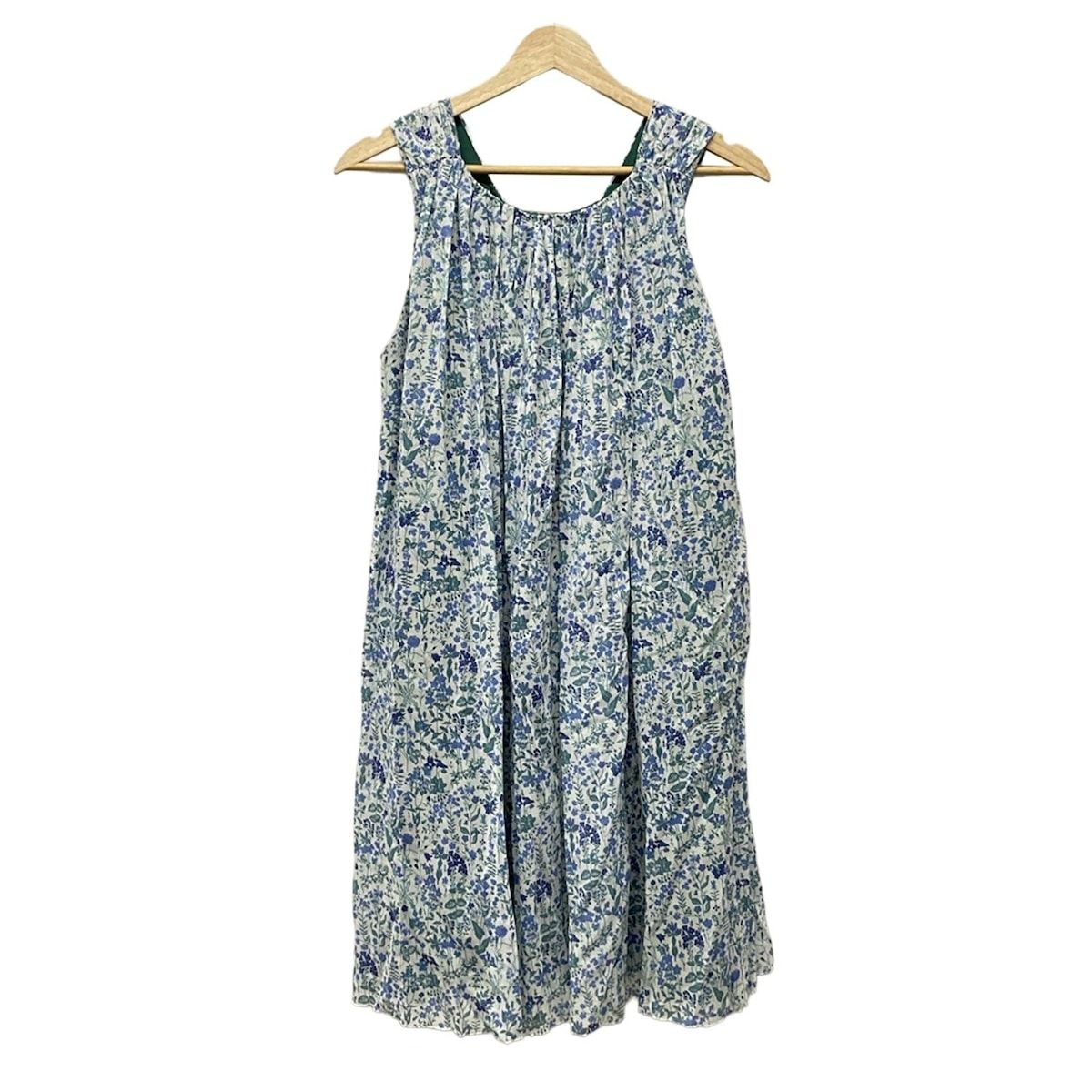 Drawer ドゥロワー ワンピース サイズ38 M レディース - 白×ブルー×グリーン クルーネック ノースリーブ ひざ丈 花柄