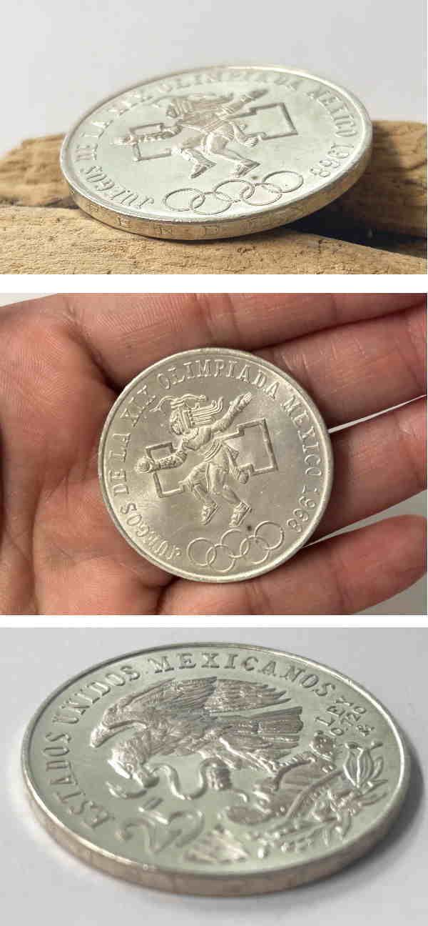 coin-67 メキシコ オリンピック記念銀貨 25 ペソ 1968年 コイン 銀72％ コンチョ クラフト材料
