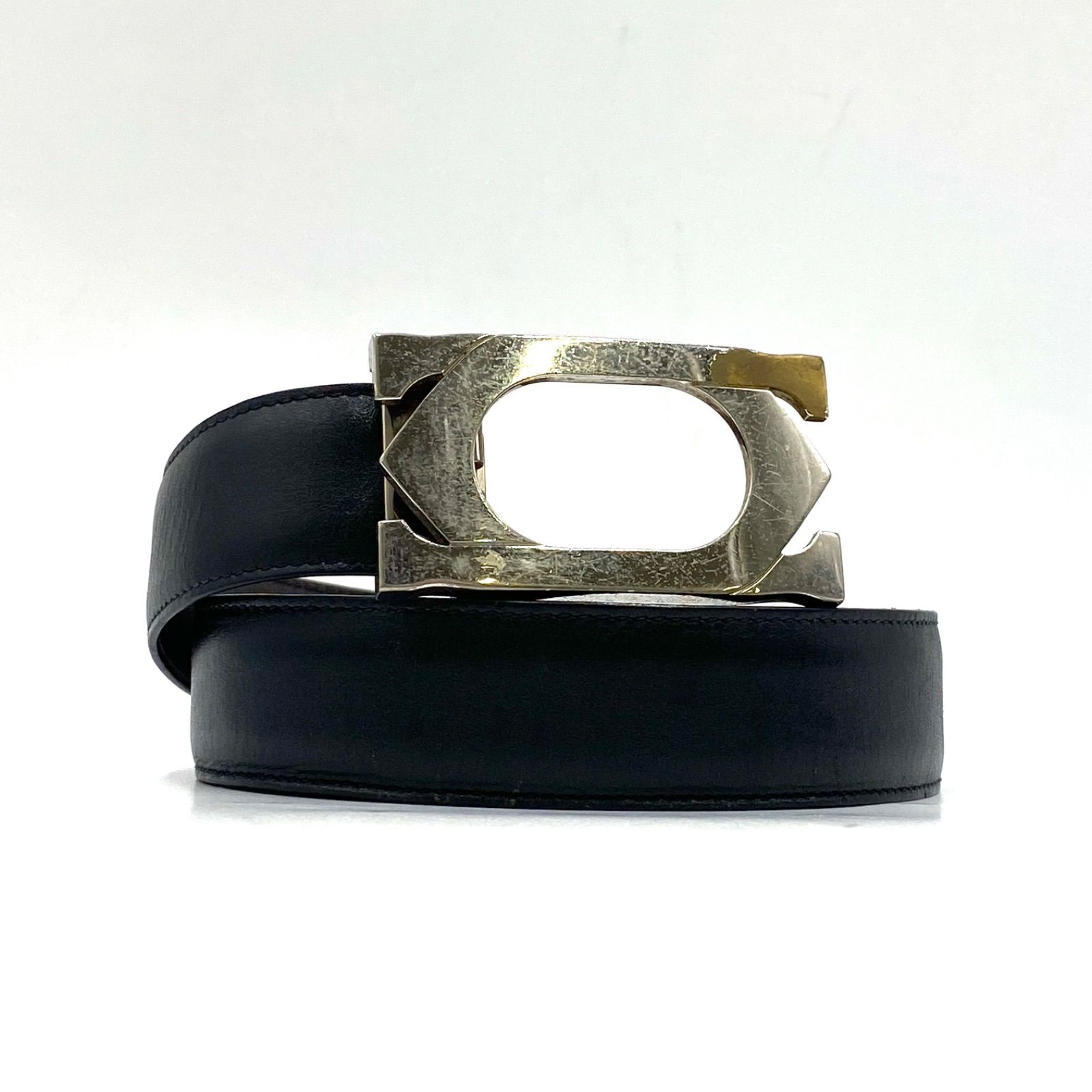 Cartier カルティエ ベルト ウエスト レザー 革 シルバー金具 ブラック