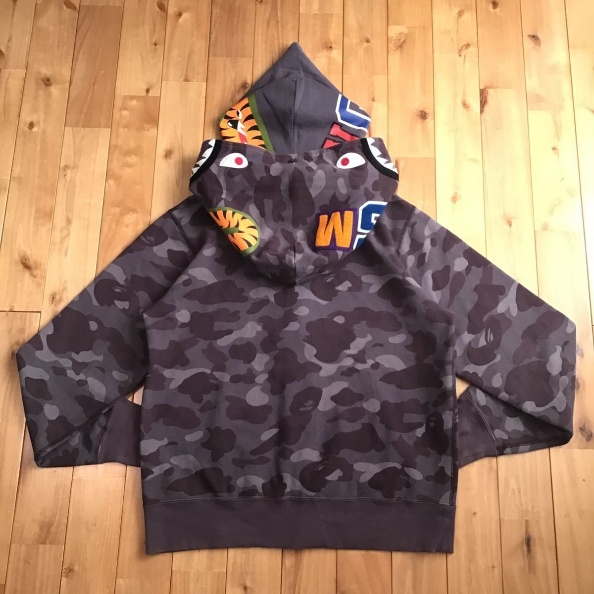 Color camo tiger shark full zip double outlet hoodie