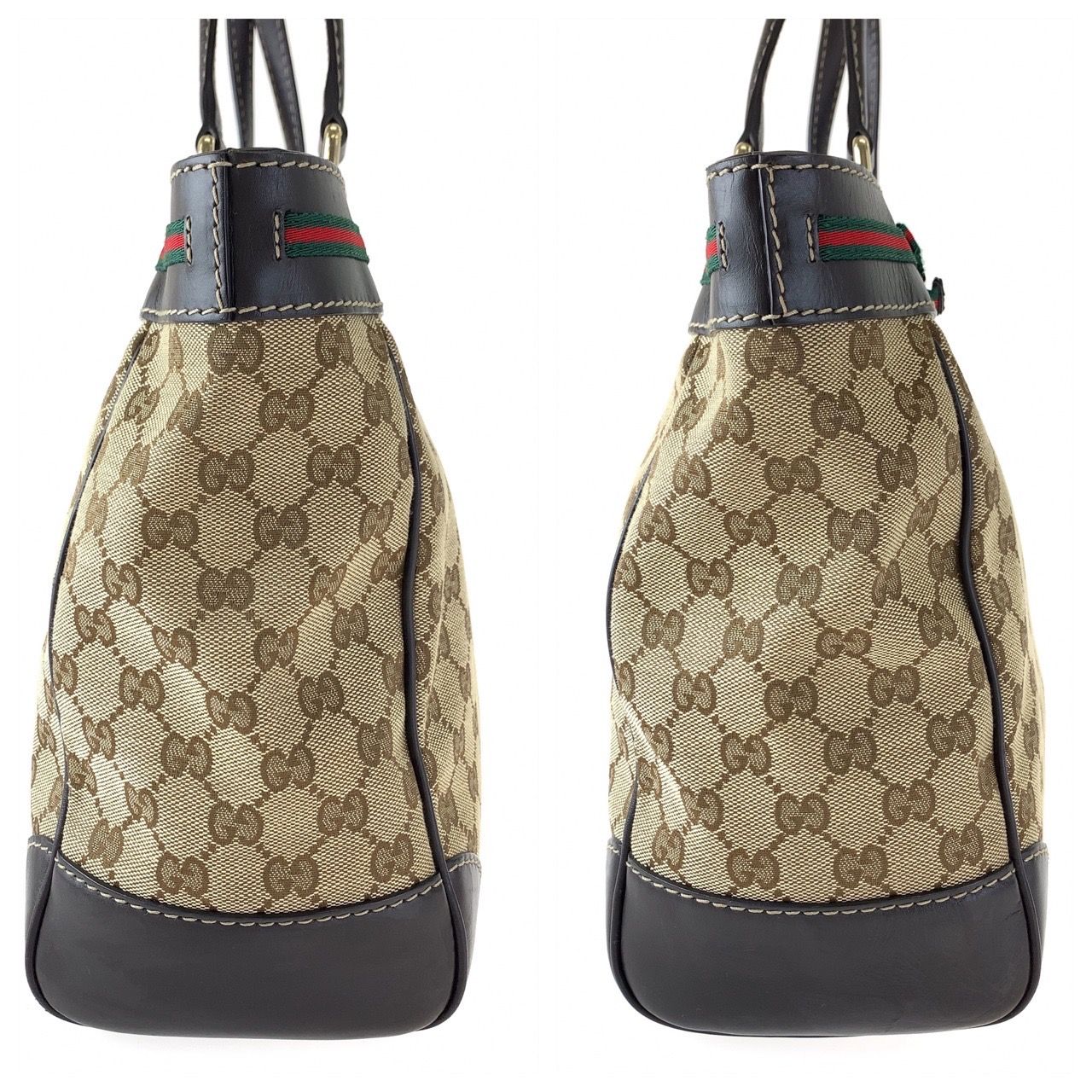 GUCCI グッチ GGキャンバス ブラウン キャンバス /レザー 257061 486628 トートバッグ ハンドバッグ レディース 400934  【中古】【中古】