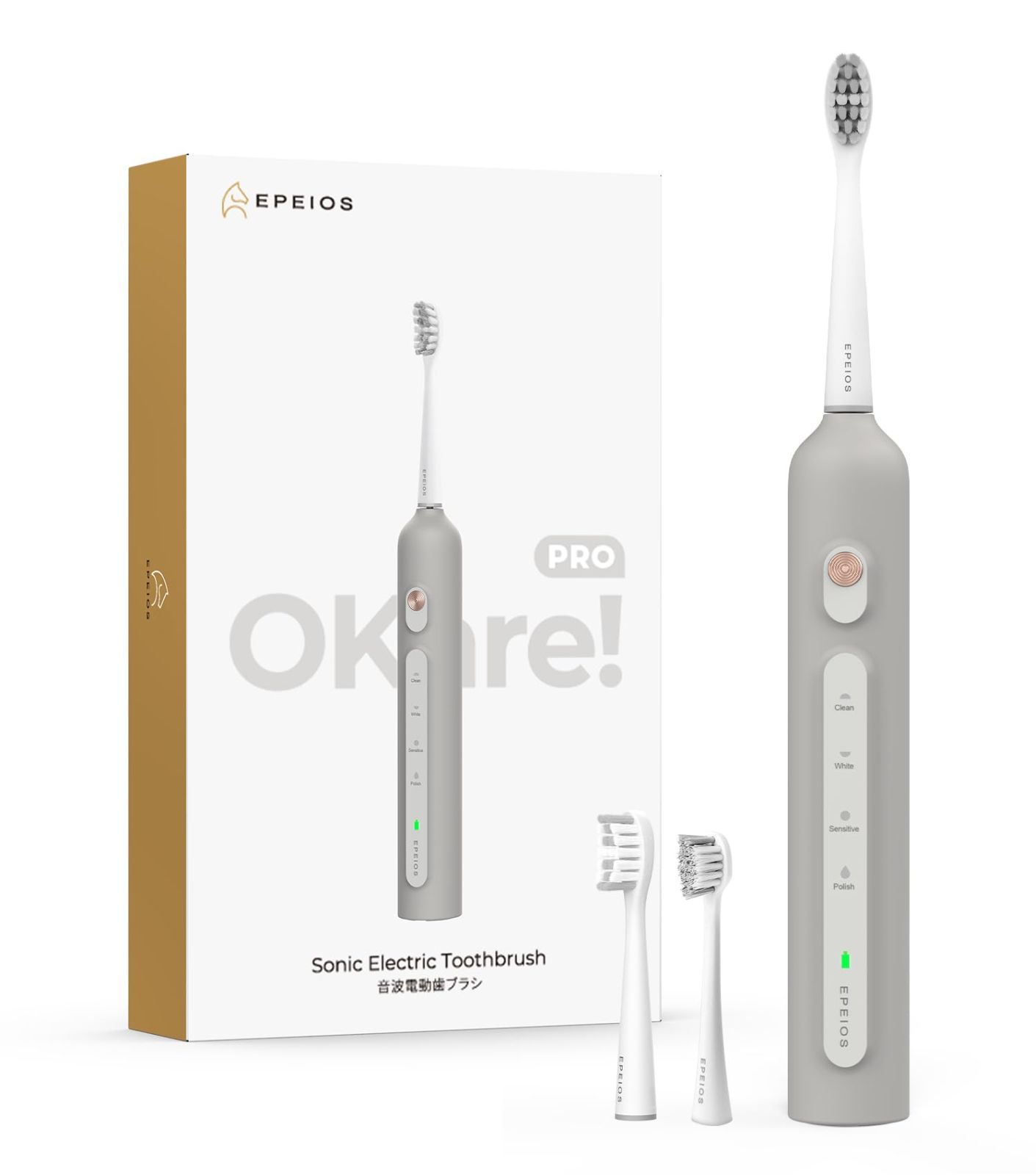 PRO 音波歯ブラシ ソニック OKare 歯ブラシ 電動 替えブラシ 2本 エペイオス Epeios Type-C充電式 270日間使用 4時間急速充電 IPX7防水 歯科医師推薦 電動歯ブラシ メモリー機能 プレゼント ギフト