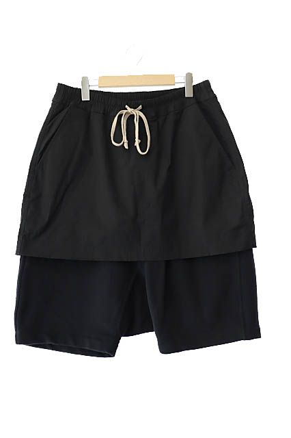 リックオウエンス Rick Owens DRKSHDW ダークシャドウ 17AW LAYERED KILT PODS レイヤード キルト ポッズ サルエル ハーフ パンツ DU17F2385-TEF M 黒 ブラック AA 250526