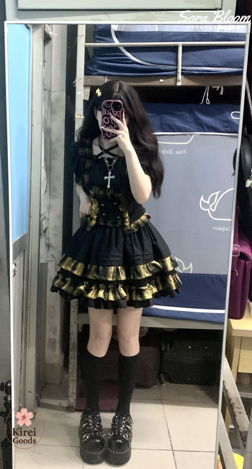 ロリータ風 ミニセットアップ ブラック ゴスロリ ロリータ