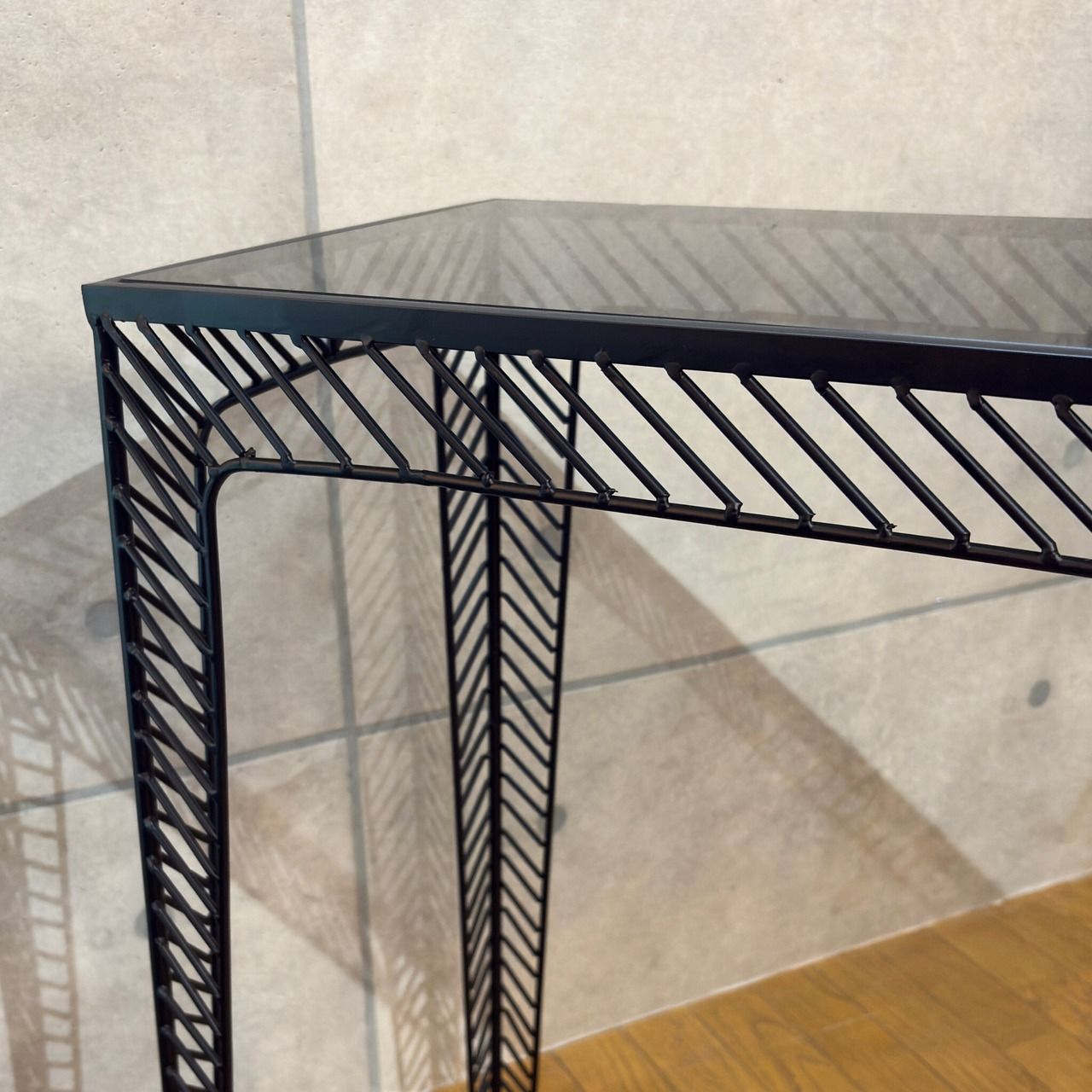 W120cm アイアンフレーム×ガラス天板