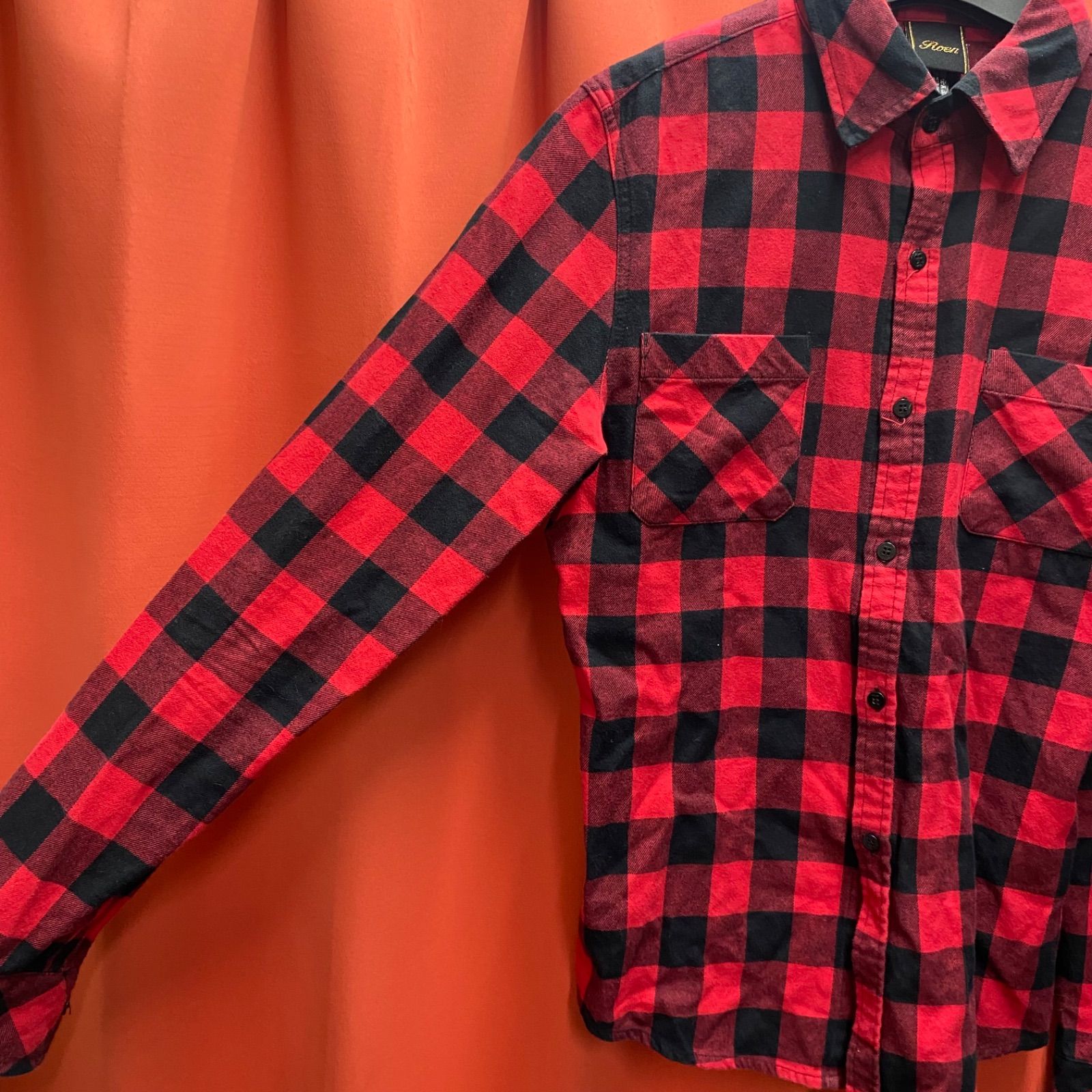 ■ロエン チェック シャツ スカル スタッズ 長袖 トップス メンズ サイズ48 黒×白 【春】 Roen 衣料 IM2968-3