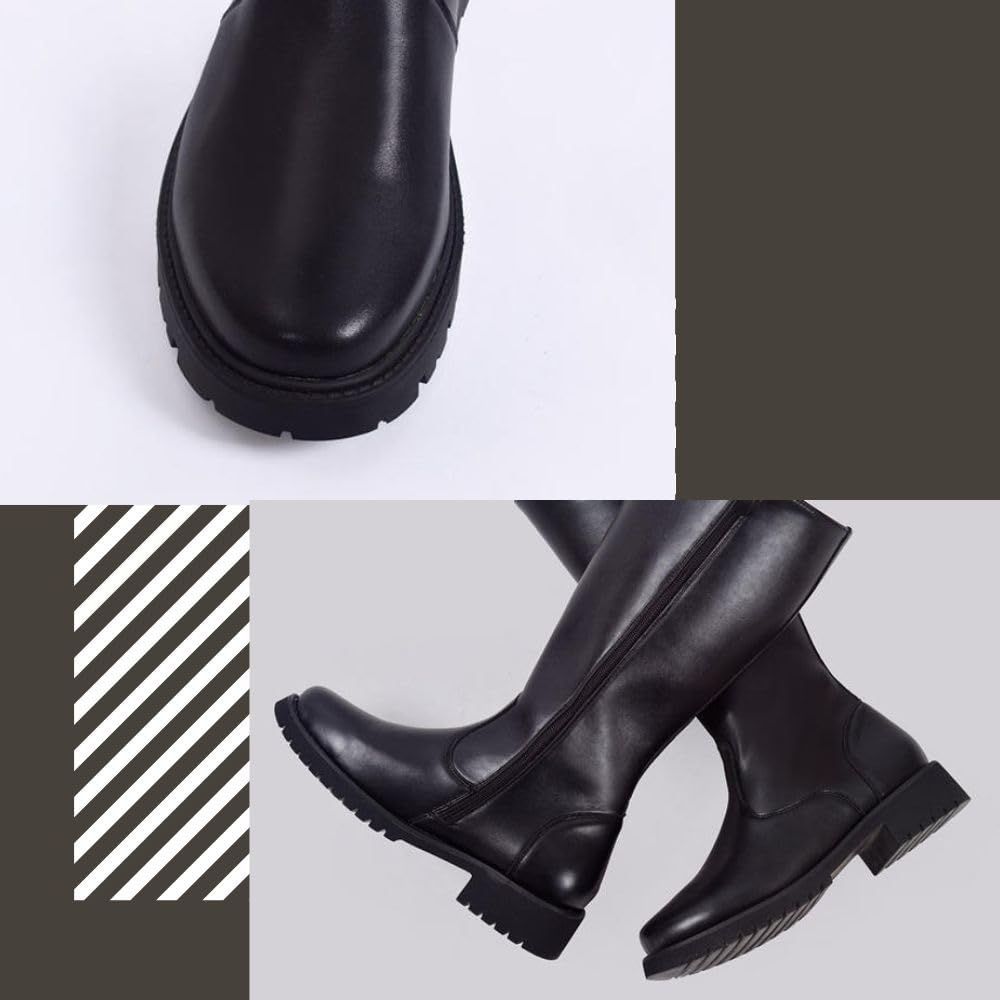 ロング ブーツ メンズ レディース 黒 バイク ライダー 特攻ブーツ 旧車 PUレザー [MORASTYLE] ハイカット ジッパー ファスナー