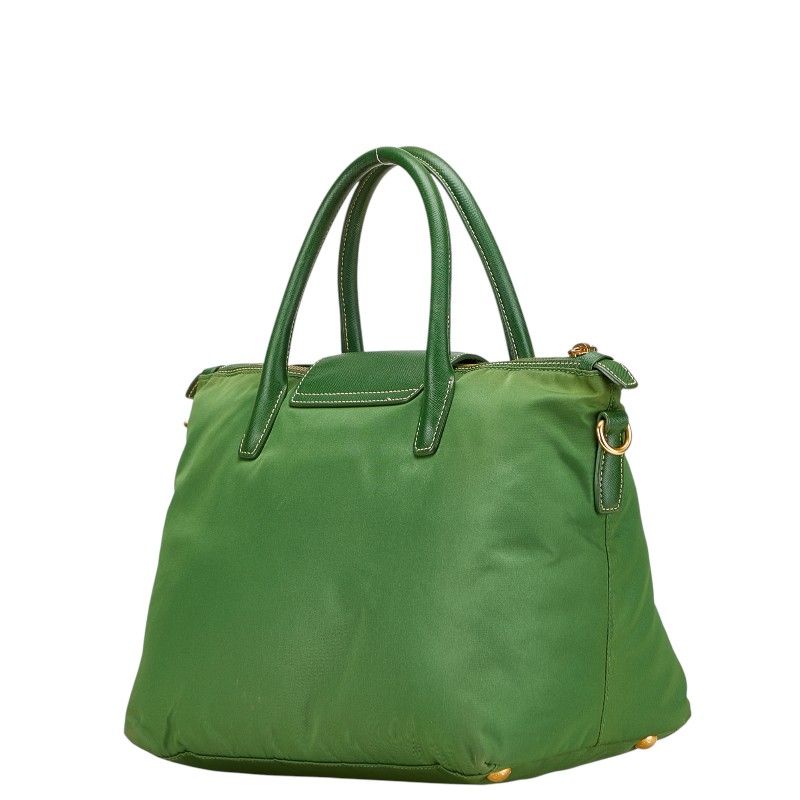 プラダ 三角ロゴプレート グリーン ナイロン サフィアーノレザー レディース PRADA 1-0219155