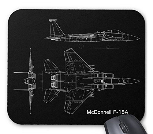 【新着商品】戦闘機 F-15 イーグルの設計図のマウスパッド：フォトパッド（世界の戦闘機シリーズ） (B：黒地)