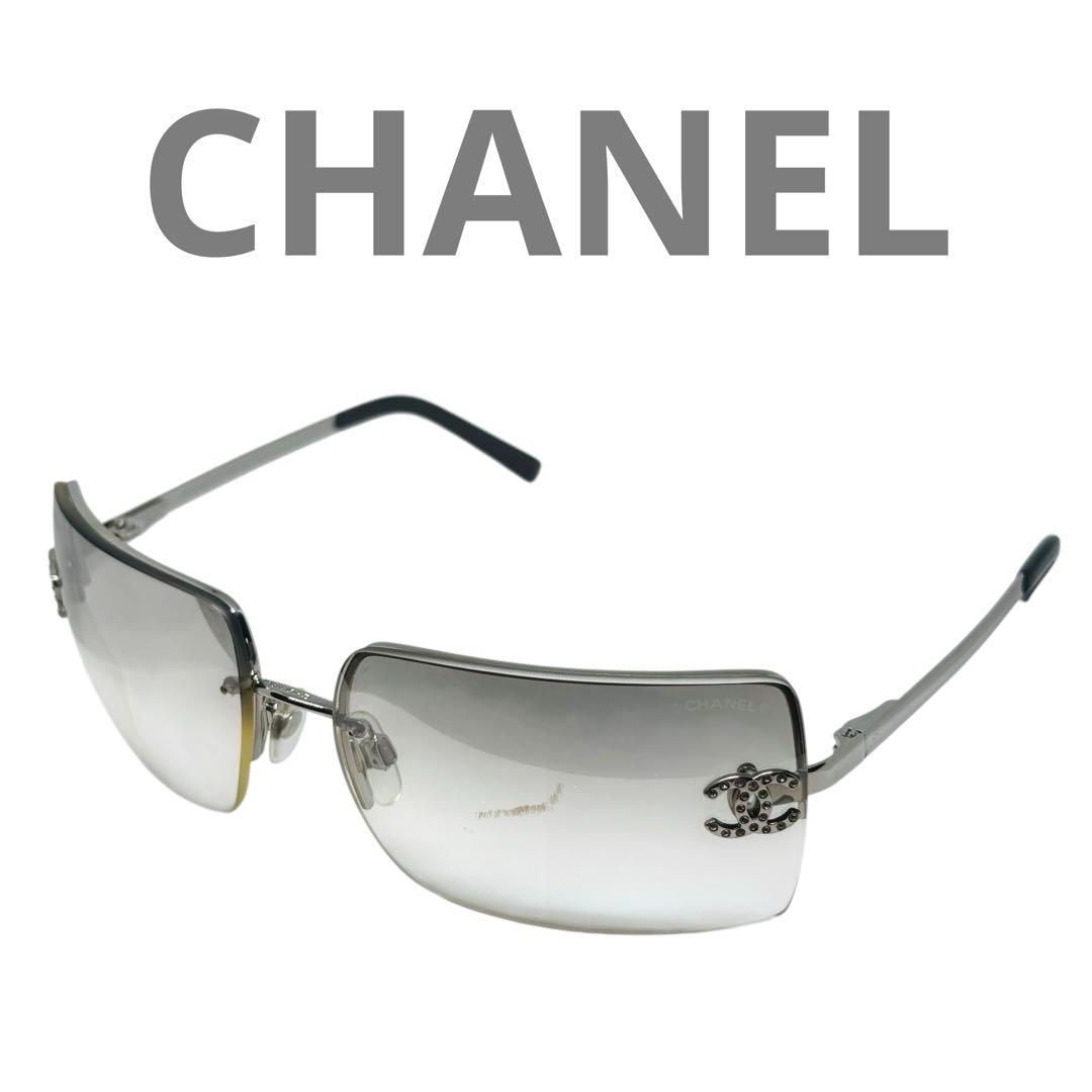 シャネル ココマーク ラインストーン サングラス リムレス 銀黒 4092-B 希少 CHANEL シャネル サングラス リムレス 4092-B ココマーク