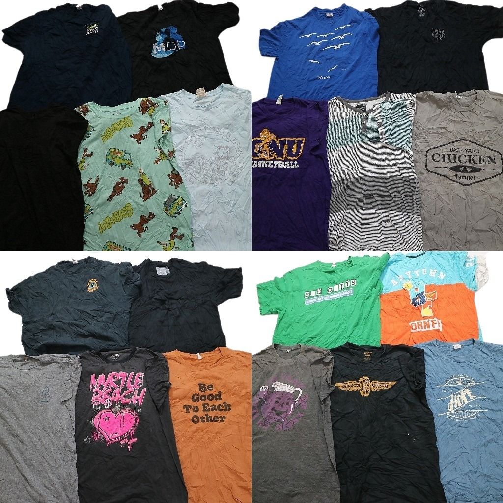 古着卸 まとめ売り カラーmix プリント 半袖Tシャツ 20枚セット (メンズ XL ) 総柄 ボーダー ヘンリーネック ワンポイント MU3276