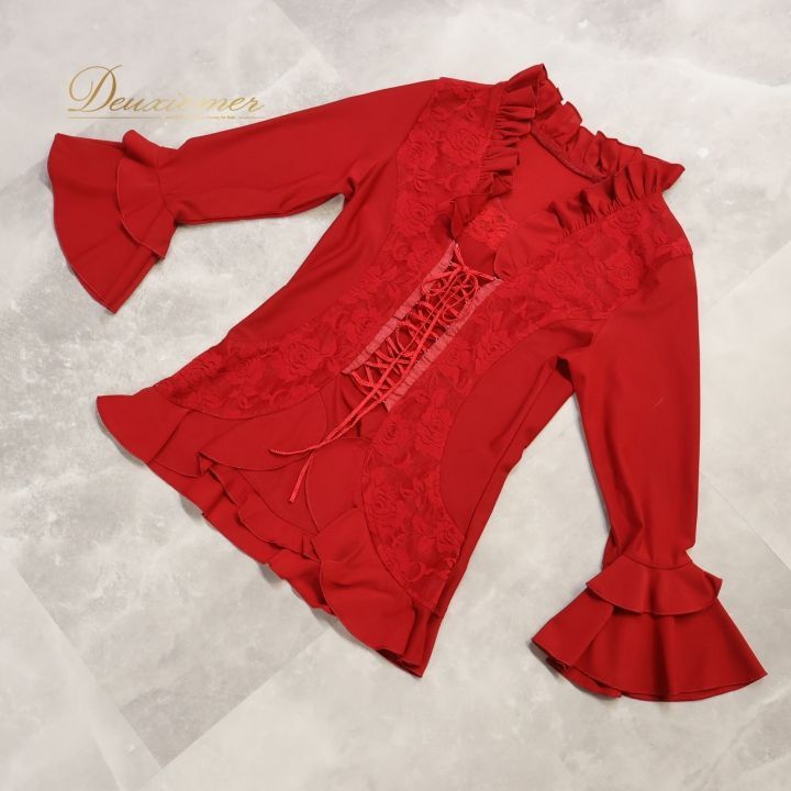 フラメンコ 衣装 トップス ブラウス レッド系 イチオク 赤 フリル