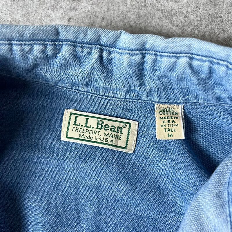 80s USA製 LLBean コットン デニム 長袖 ボタンダウン シャツ M