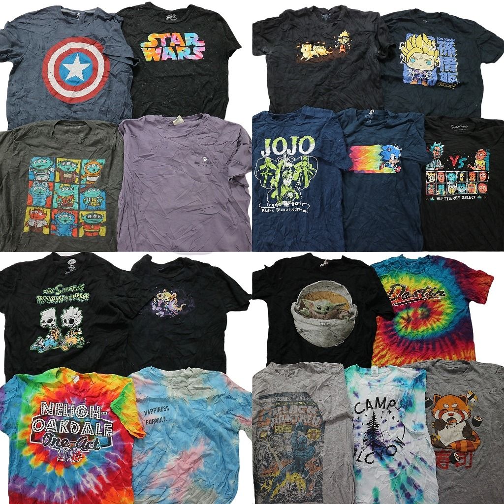 SALE 古着卸 まとめ売り カラーmix プリント 半袖Tシャツ 18枚セット (メンズ M /L )  ディズニー タイダイ ソニック アニメ MS7076