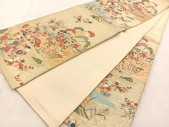 平和屋着物○全通柄袋帯 吉祥文 反端付き 正絹 逸品 CAAV5201yk