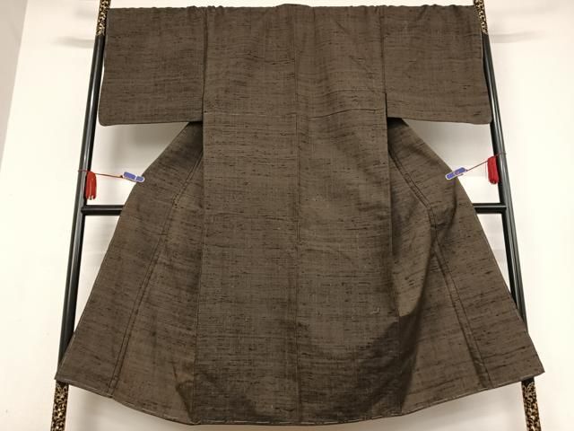 平和屋着物●男性 紬 アンサンブル 色無地 黒鳶色 正絹 AABB0159zg