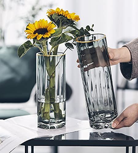 グレー -大（高さ:30cm） 花瓶 ガラス 透明 グレー 30cm 花器 フラワー