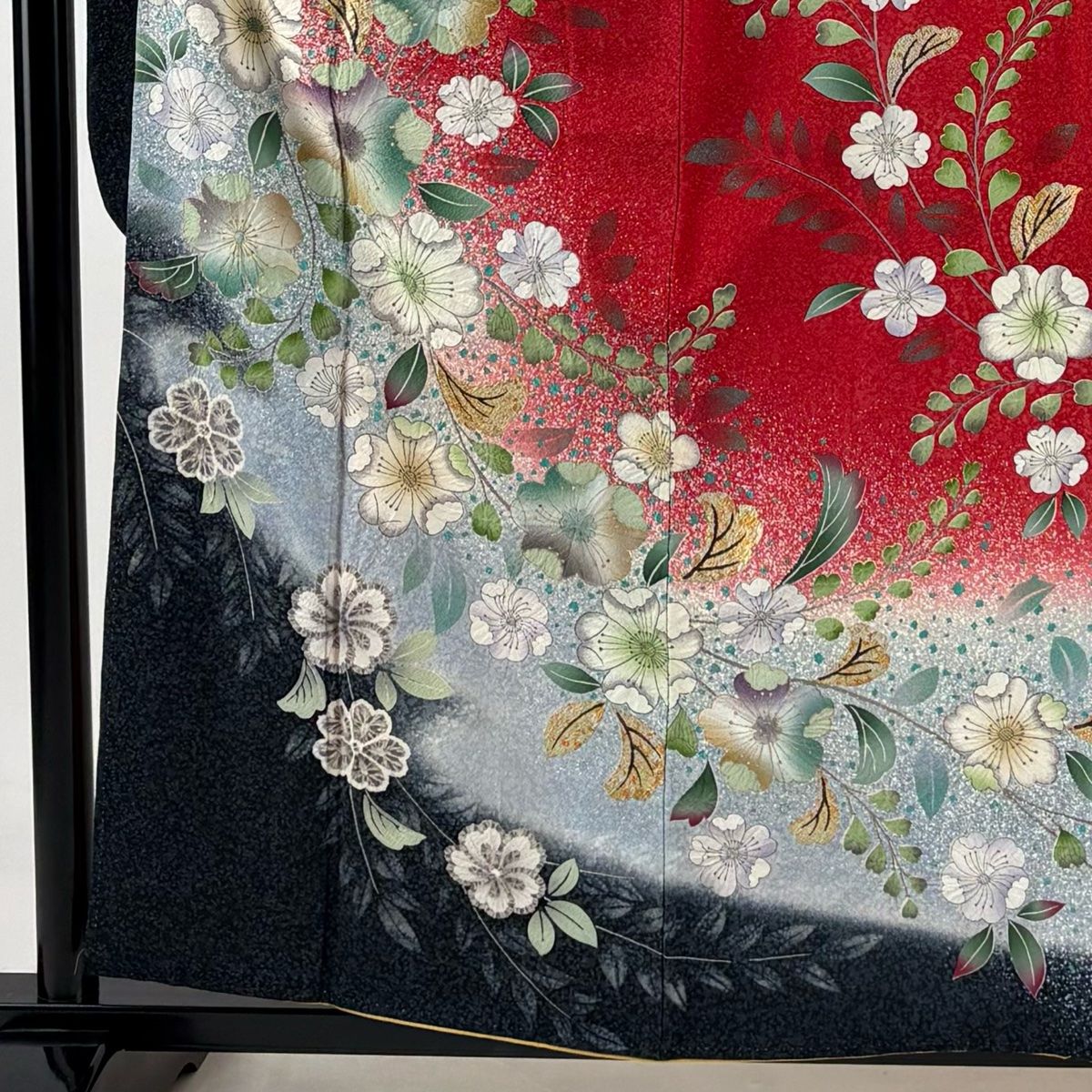 振袖 身丈159cm 裄丈63cm S 袷 辻が花柄 金彩 染め分け 赤 正絹