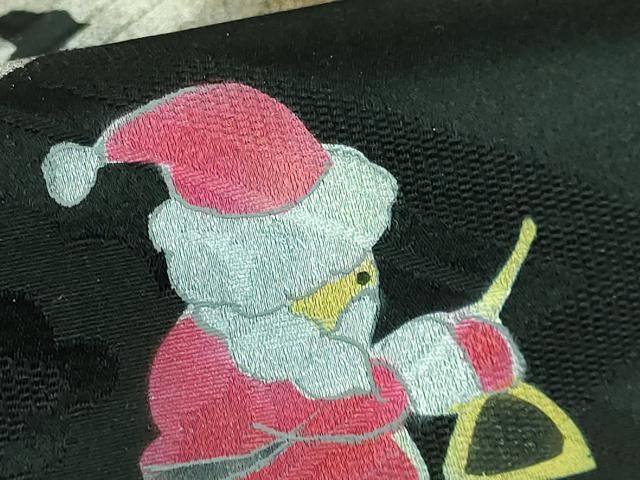 平和屋着物□極上 九寸名古屋帯 サンタクロース クリスマス 天使 黒地  