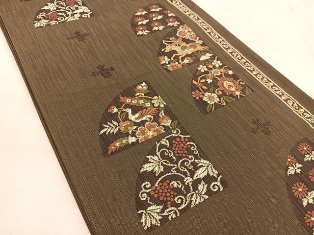 ★着物10★ 1円 逸品!! 絹 袋帯 【モール織】縞 全通柄 九寸帯 長さ452cm [同梱可] ☆☆☆☆☆