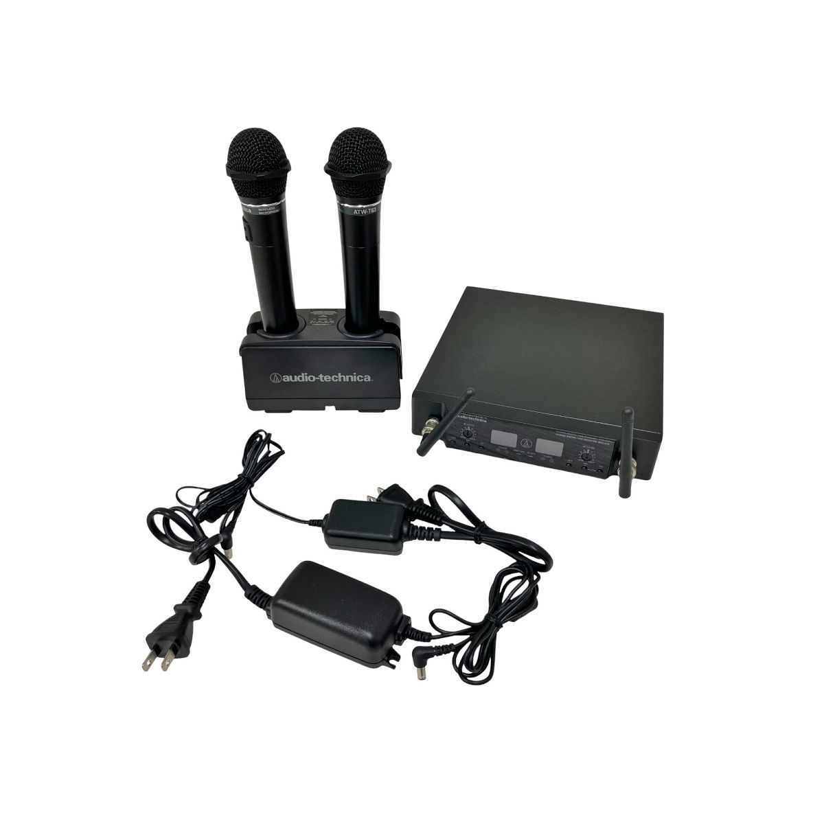 audio technica ATW-R76 ワイヤレスレシーバー ATW-T63 マイク2本 BC701 充電器 電波式 ワイヤレスマイク 良好 O10459927