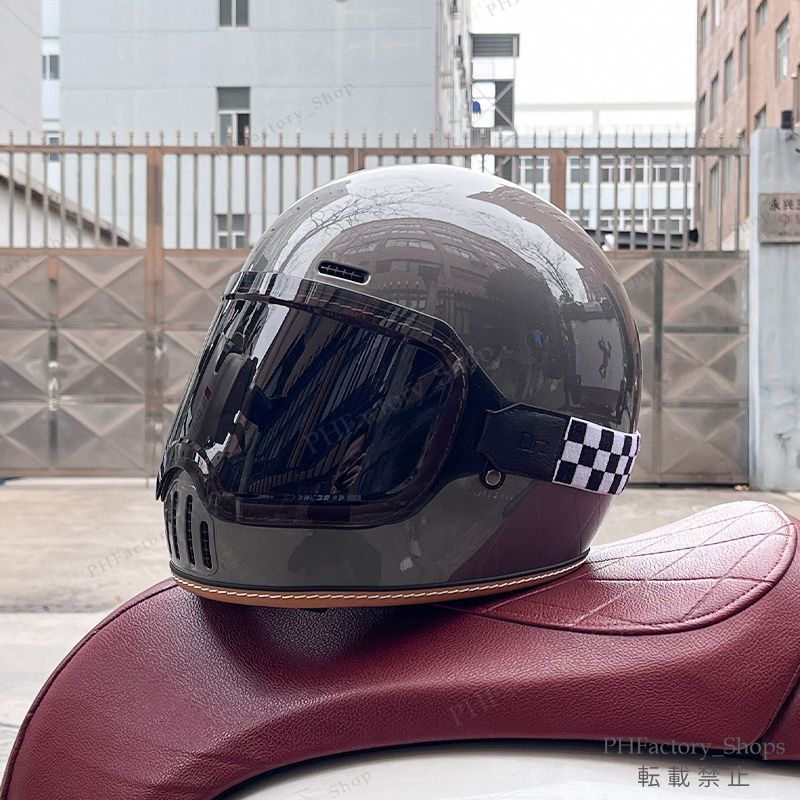 レトロヘルメット クラシック フルフェイスヘルメット ゴーグルが付き バイクヘルメット DOT認定 耐久性 安全性 通気性 男女兼用 ダークグレー A178