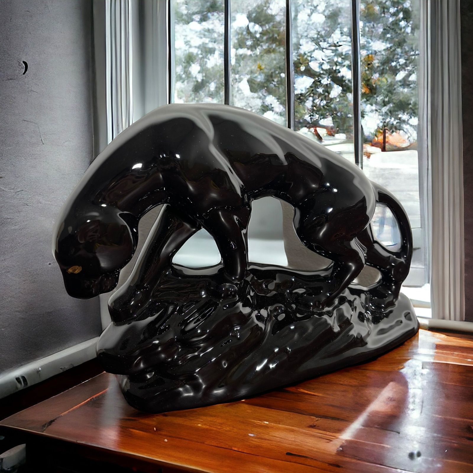 セラミック 黒豹 置物 ブラックパンサー オブジェ 工芸品 インテリア